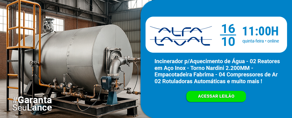 Leilão Alfa Laval de Incinerador para Aquecimento de Água, Torno e muito mais