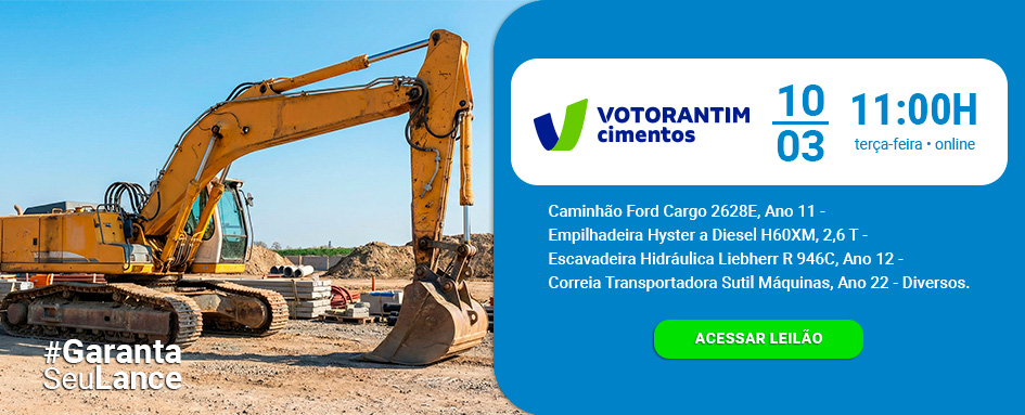 Leilão de Empilhadeira, Escavadeira, Caminhão e muito mais