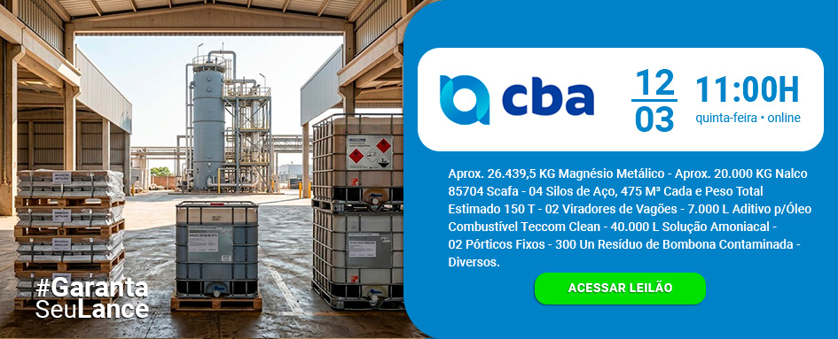 Leilão de Magnésio Metálico, Solução Amoniacal, Aditivo para Óleo e muito mais