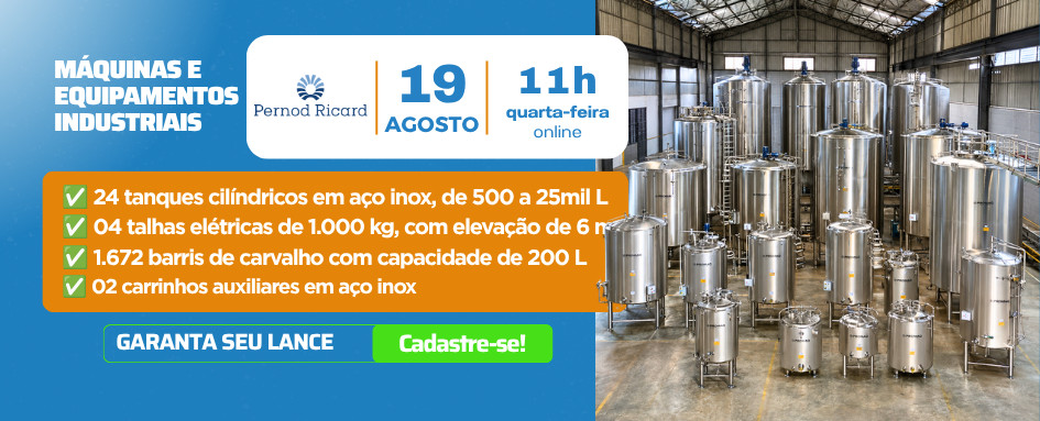 TANQUES DE INOX DE ATÉ 25.000 L + 1.672 BARRIS DE CARVALHO EM LEILÃO